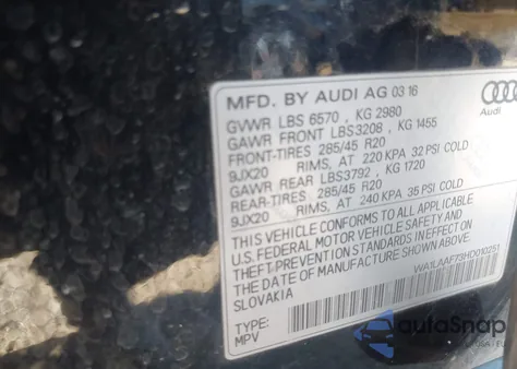 2017 Audi Q7 3.0T Premium from USA, damaged, VIN WA1LAAF73HD010251